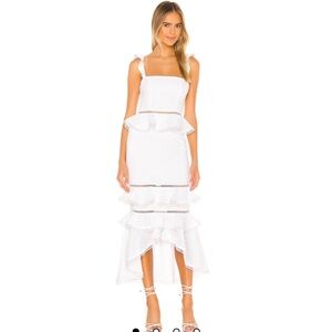 NBD Haze Hi Lo Midi Dress in Ivory, size XS, still sold on Revolve